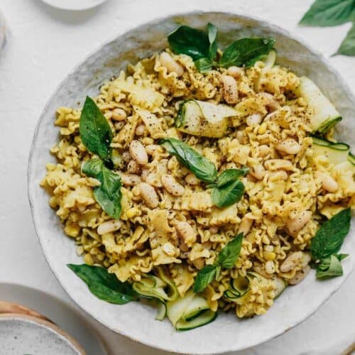 Plant Based Summer Pesto Pasta Salad with Cannellini Beans