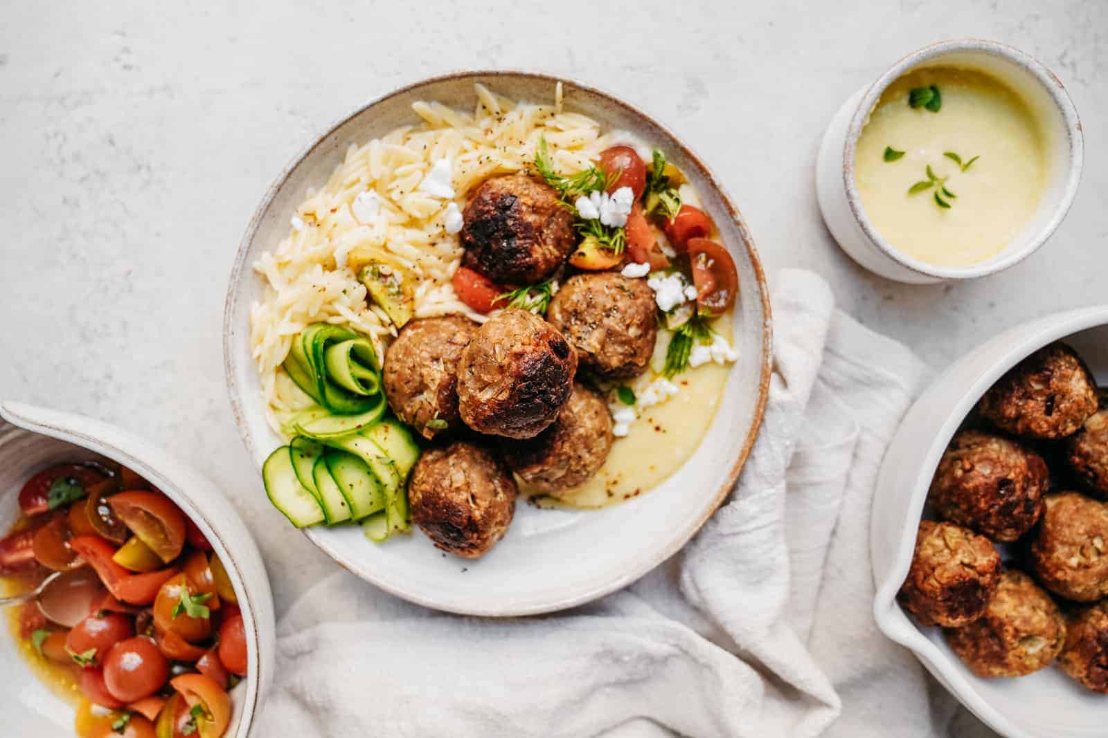 Vegan Greek Meatballs with Whipped Feta and Creamy Orzo | FoodByMaria ...