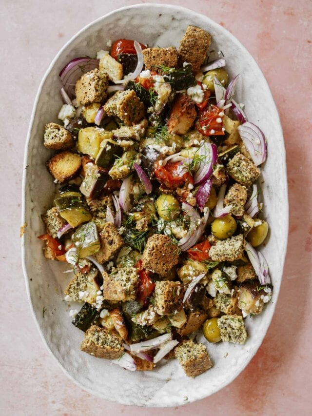 Panzanella salad with homemade croutons