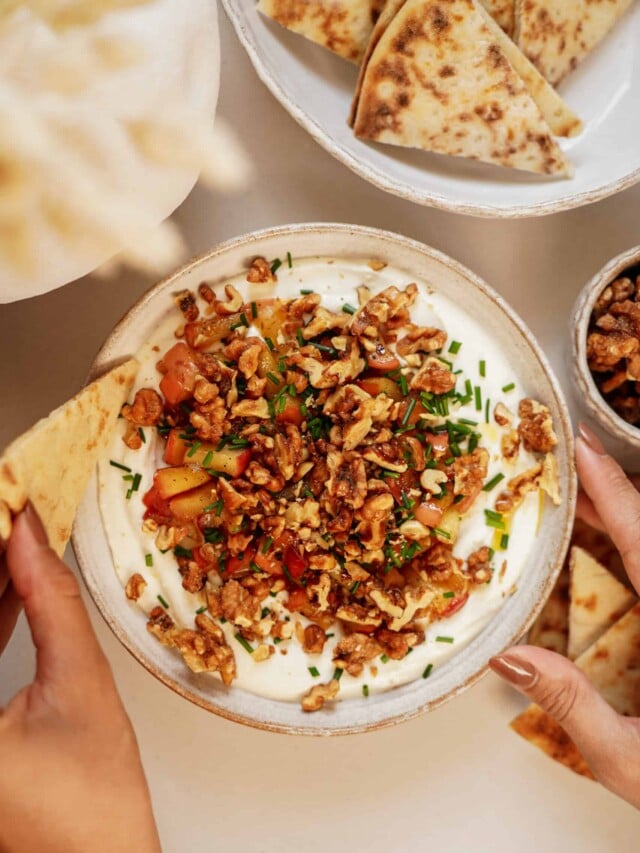 Feta Dip in a bowl on a counter