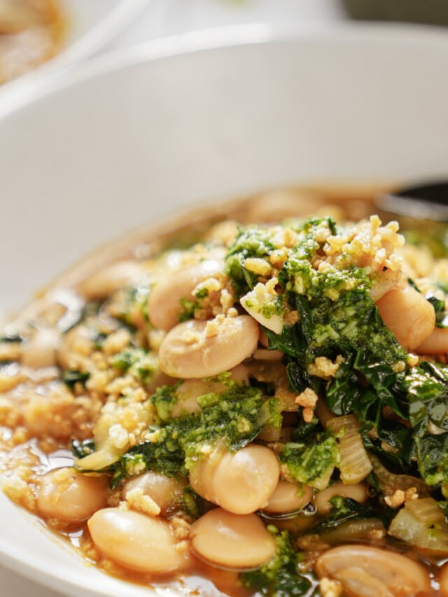 Bean stew in a white bowl