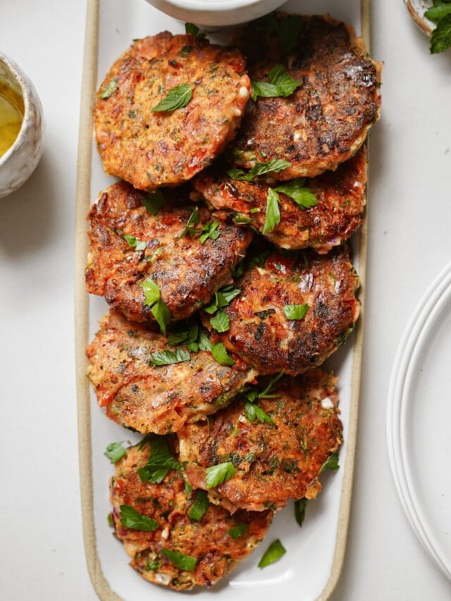 Tomato fritters on a serving tray