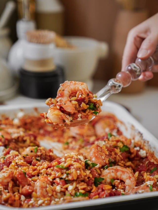 Greek Shrimp and Orzo Pasta Bake