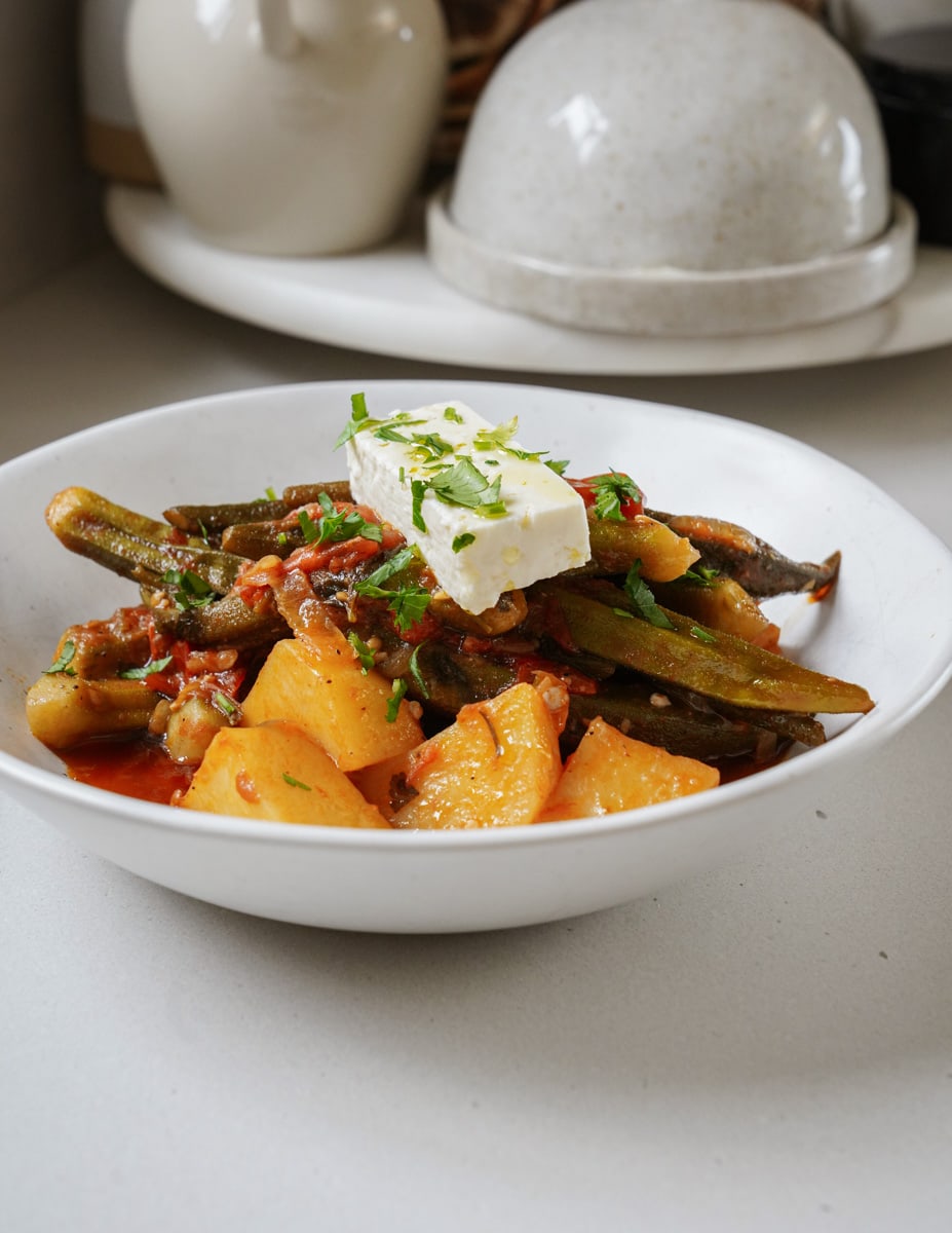 Side photo of Okra Stew in a bowl