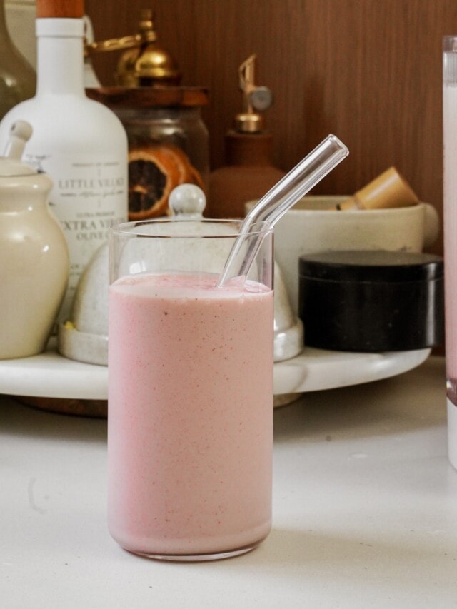 Strawberry smoothie on a counter