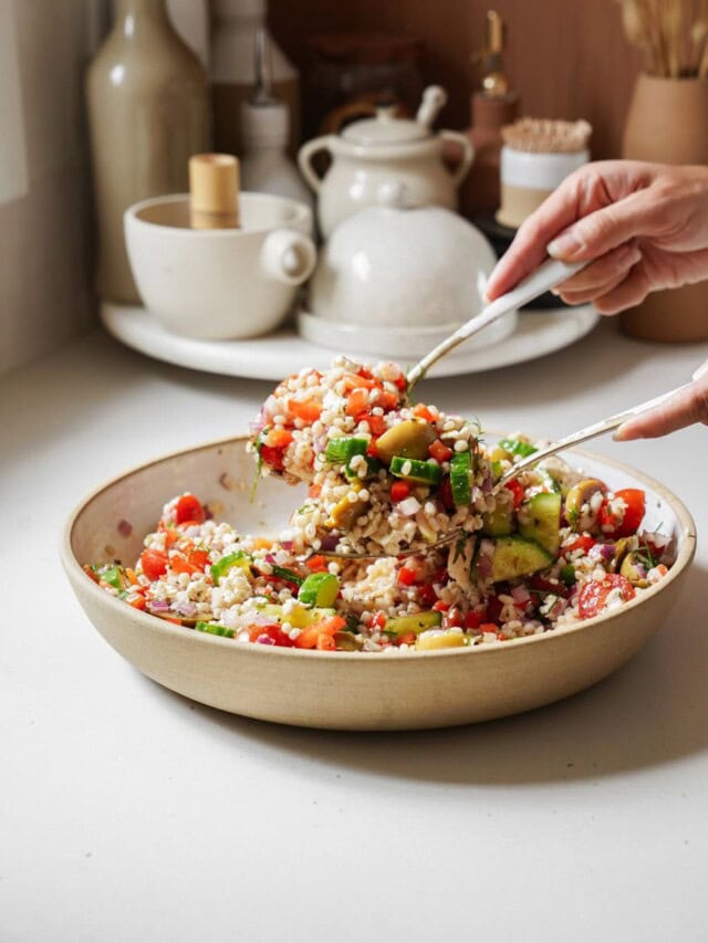 Greek Barley Salad in a bowl