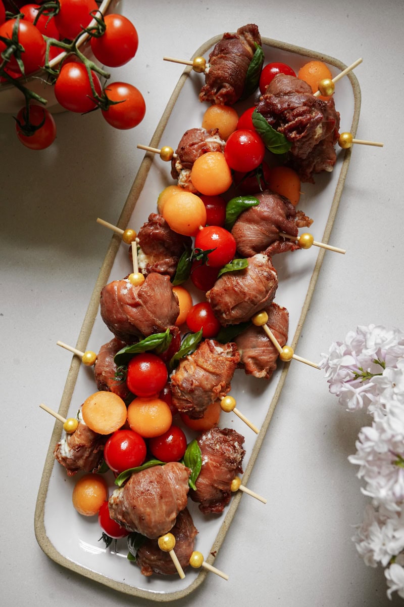 Goat cheese balls on platter