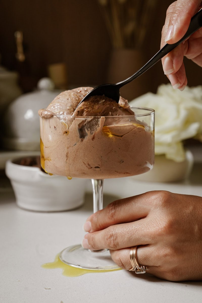 Chocolate ice cream in a beautiful glass