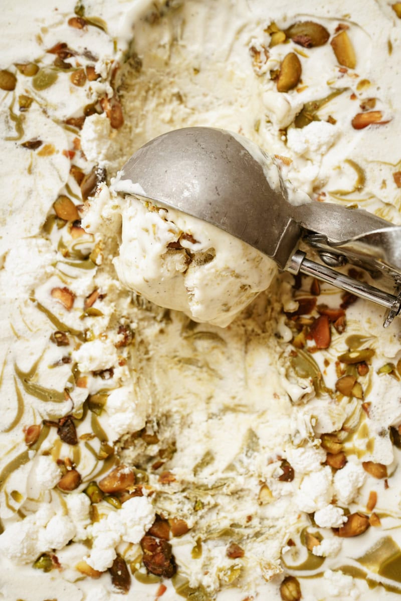 Pistachio Ice Cream being scooped