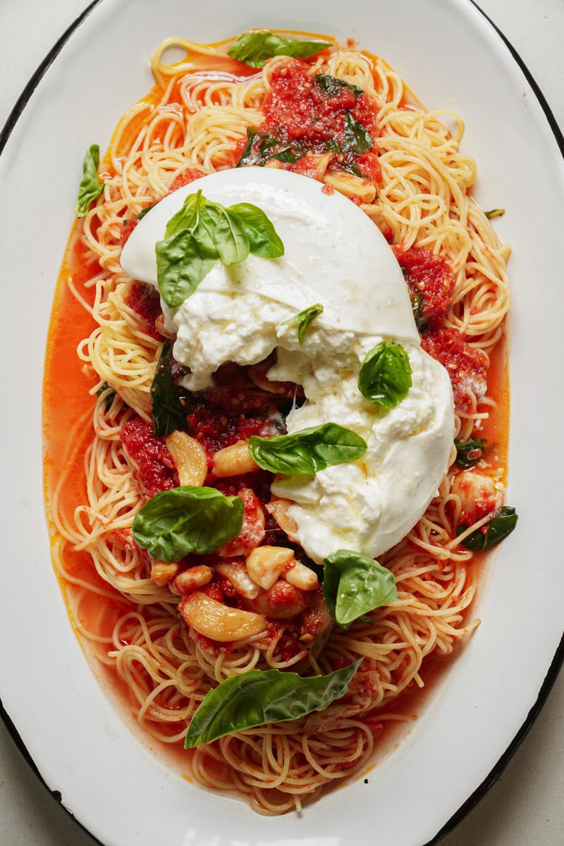 Close up of Tomato Basil Pasta