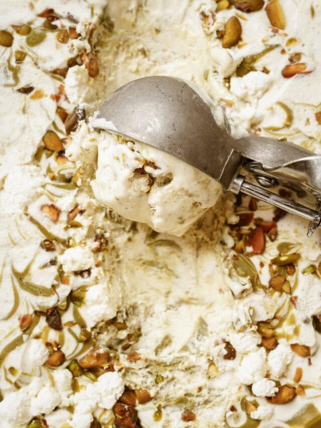 Pistachio Ice Cream being scooped