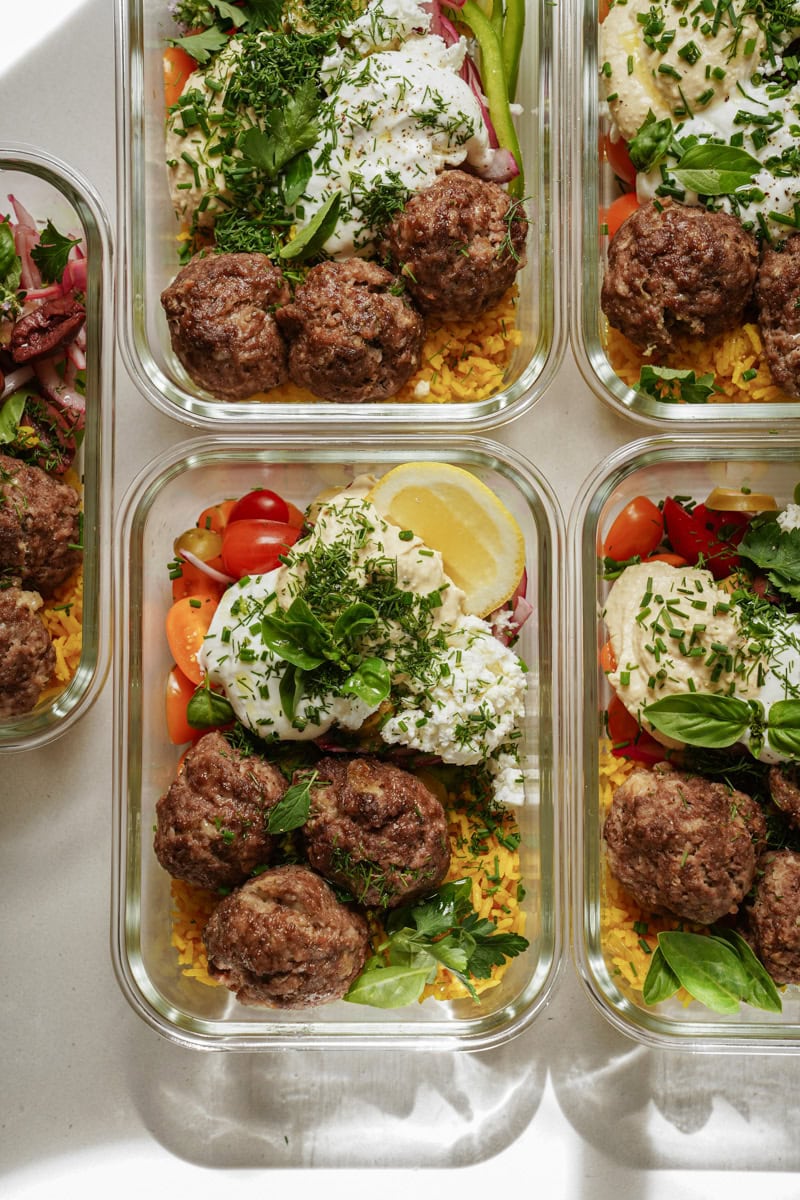 Greek bowls on a counter