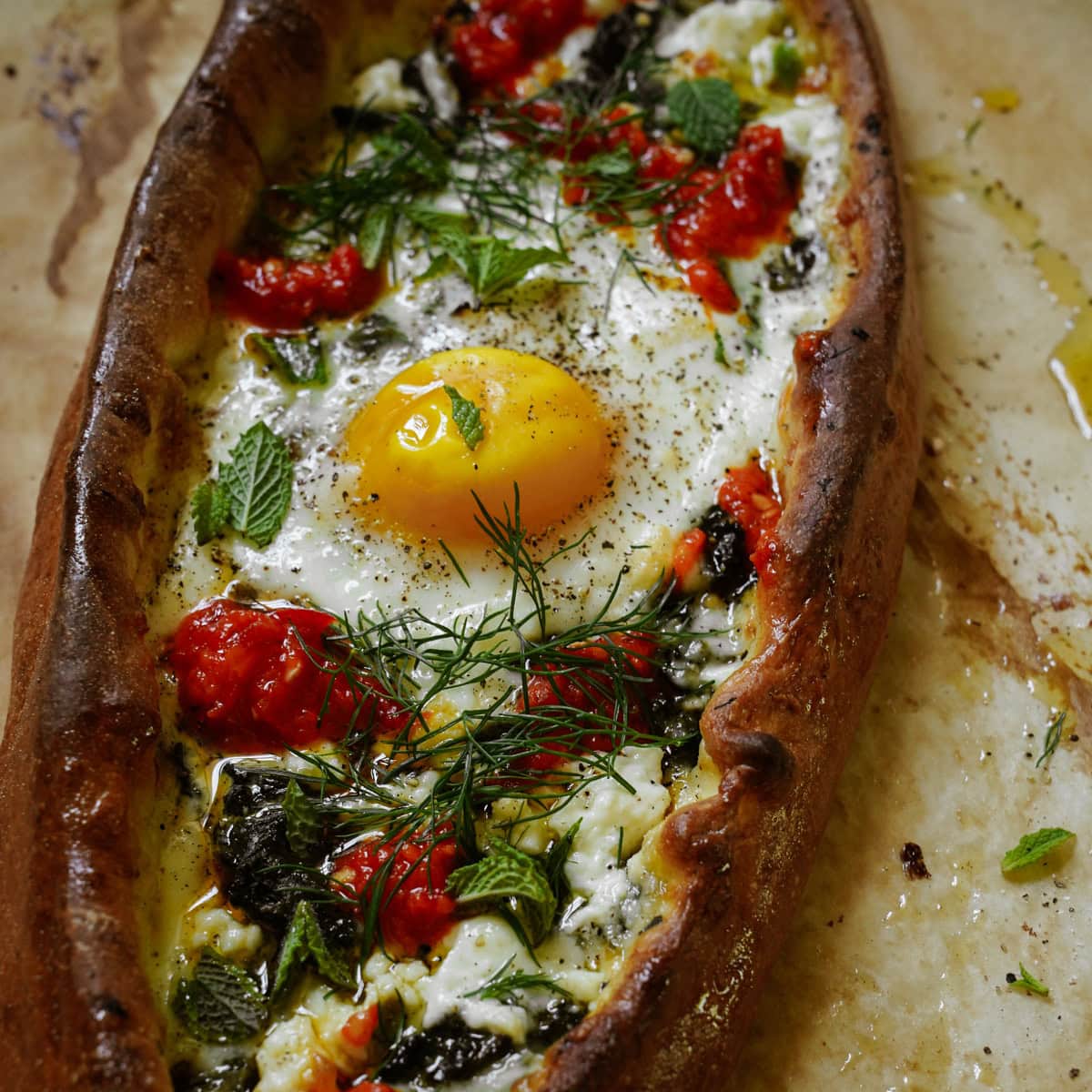 Close up of pide on table