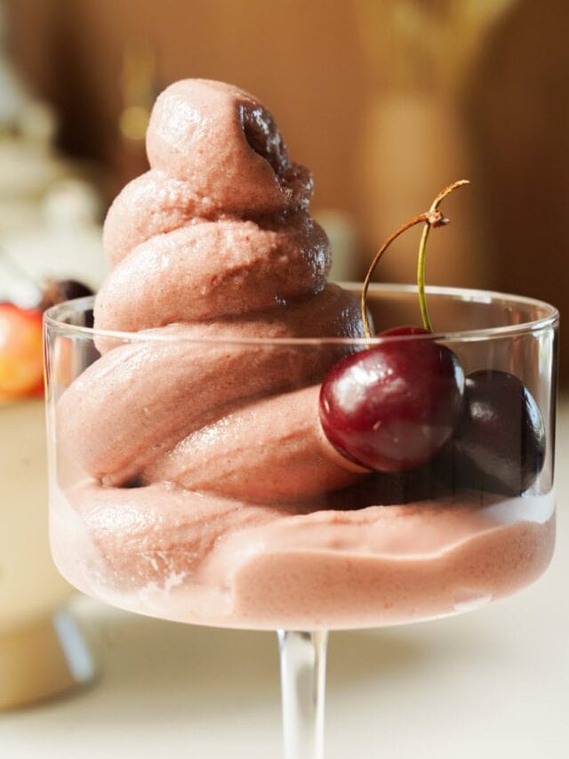 Cherry Frozen Yogurt Recipe in a cup with fresh cherries