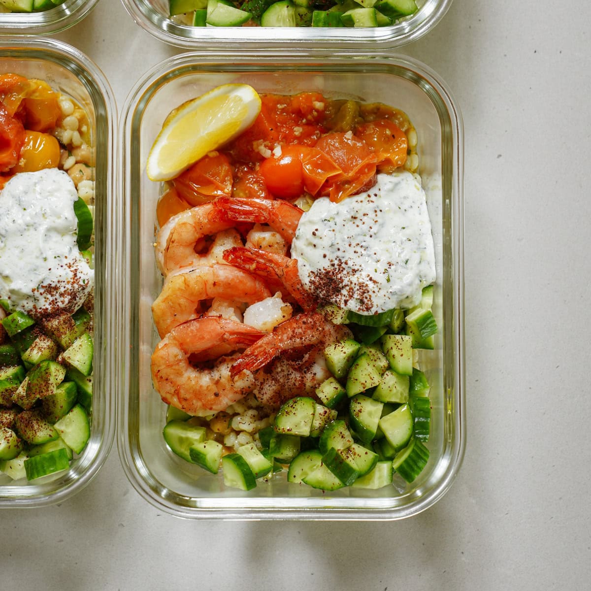 Meal prep bowls on a counter