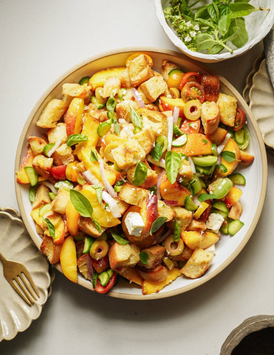 Peach salad on a counter